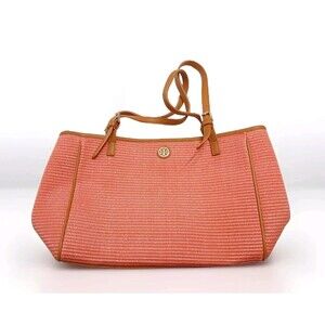 Tory Burch Handbag Cora Straw Leather Trim Double Handle Large Tote Bag Boho